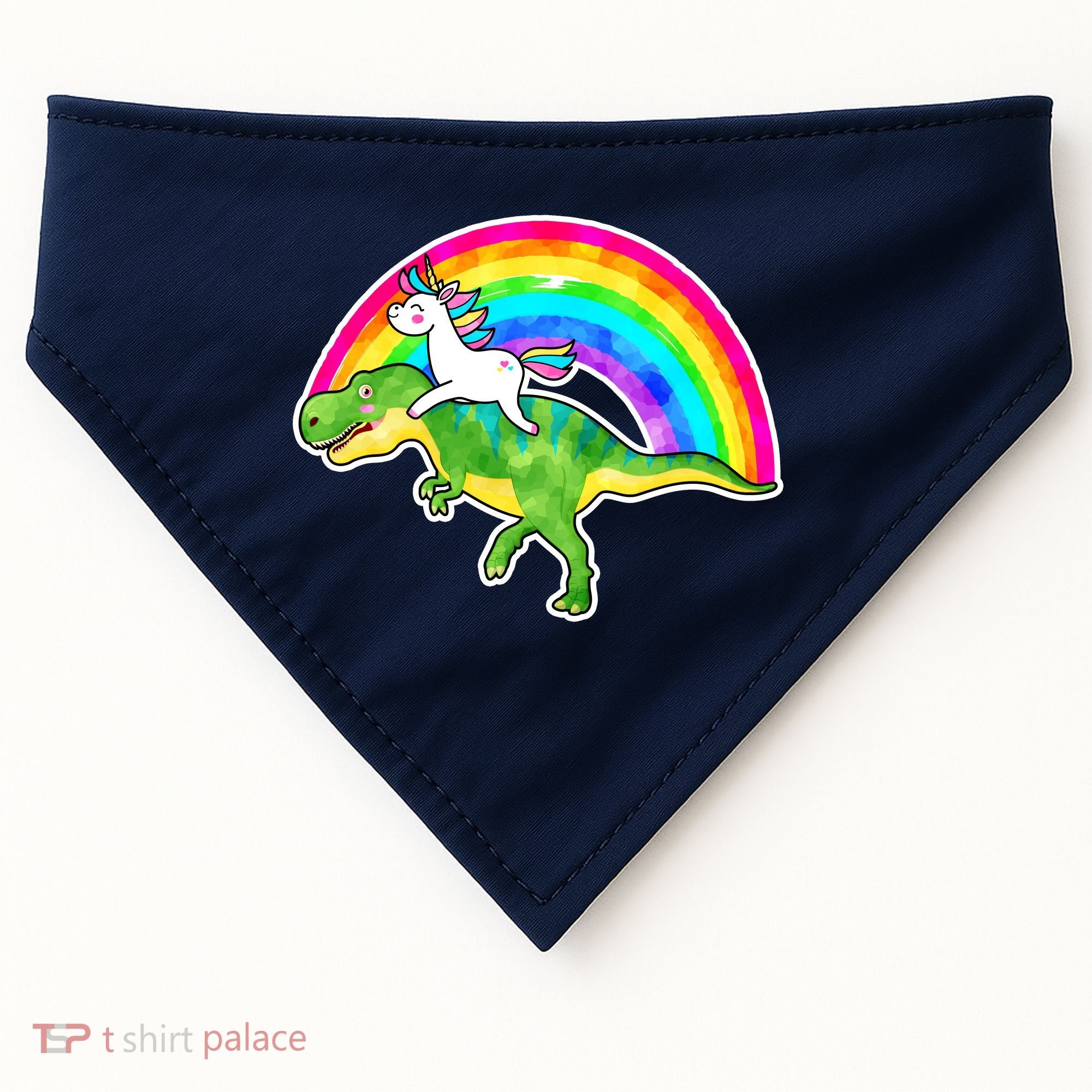 Unicorn Riding T-Rex Rainbow USA-Made Doggie Bandana
