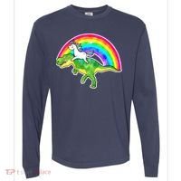 Unicorn Riding T-Rex Rainbow Comfort Colors Heavyweight Long Sleeve T-Shirt thumb 0