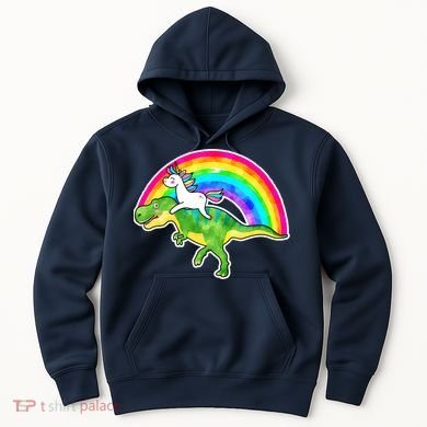 Unicorn Riding T-Rex Rainbow Hoodie