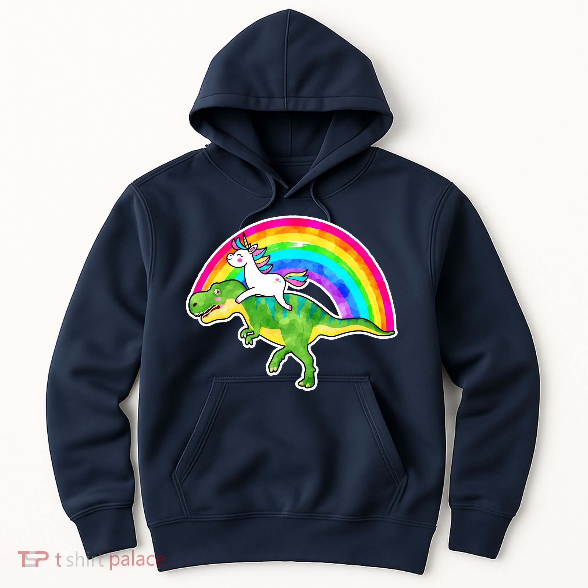 Unicorn Riding T-Rex Rainbow Hoodie