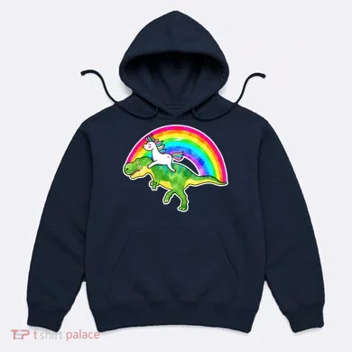 Unicorn Riding T-Rex Rainbow Hoodie