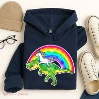 Unicorn Riding T-Rex Rainbow Hoodie thumb 4