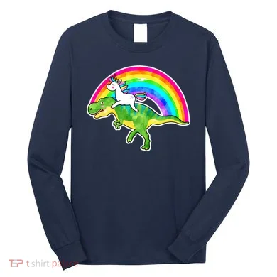 Unicorn Riding T-Rex Rainbow Long Sleeve Shirt