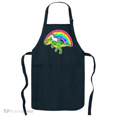 Unicorn Riding T-Rex Rainbow Apron