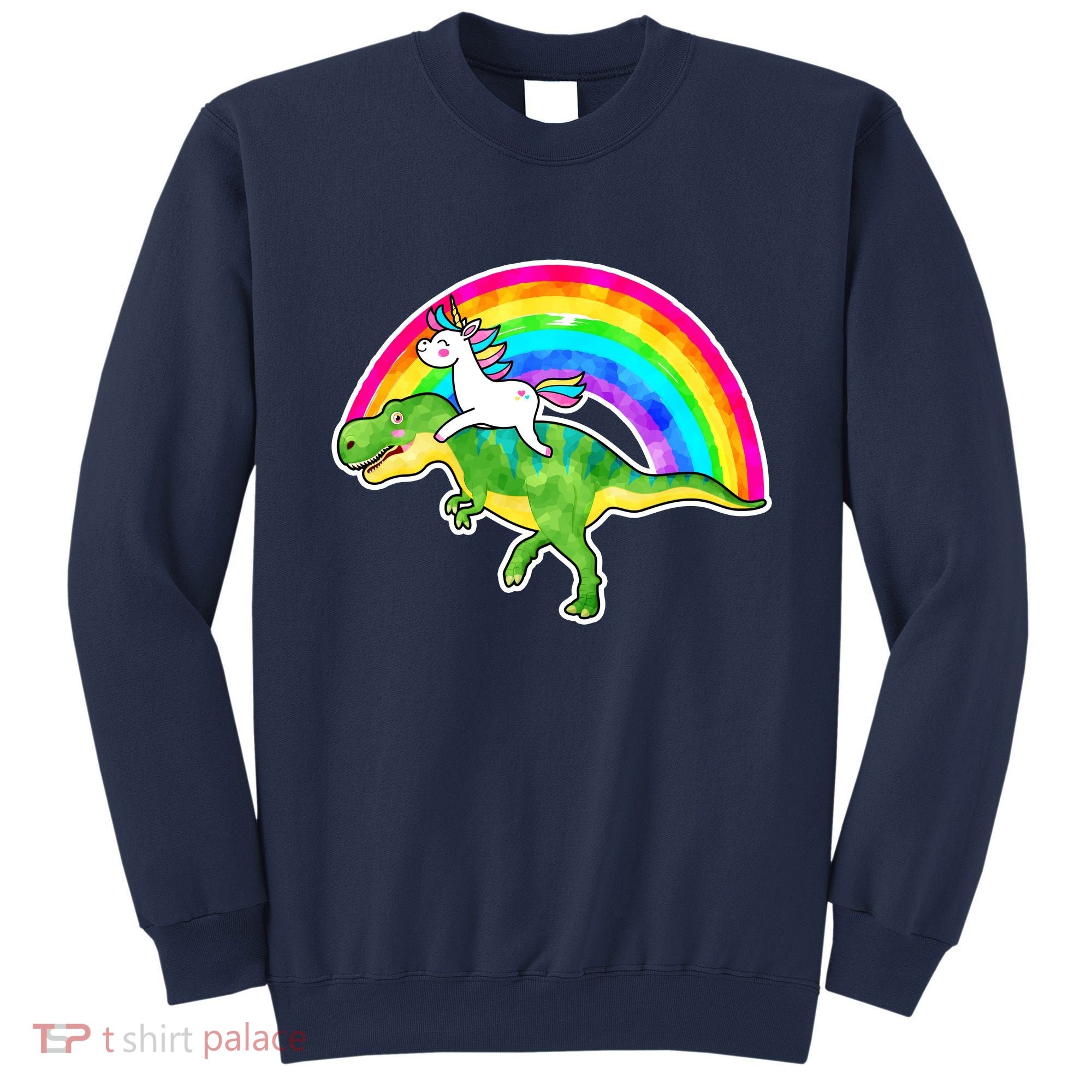 Unicorn Riding T-Rex Rainbow Sweatshirt