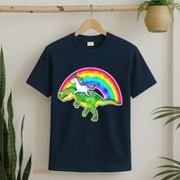 Unicorn Riding T-Rex Rainbow T-Shirt thumb 2