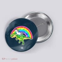 Unicorn Riding T-Rex Rainbow Button thumb 0