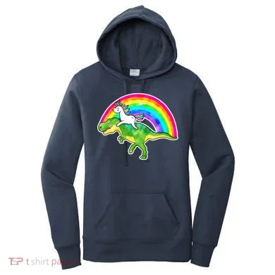 Unicorn Riding T-Rex Rainbow Women's Hoodie