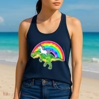 Unicorn Riding T-Rex Rainbow Women's Tank Top thumb 2