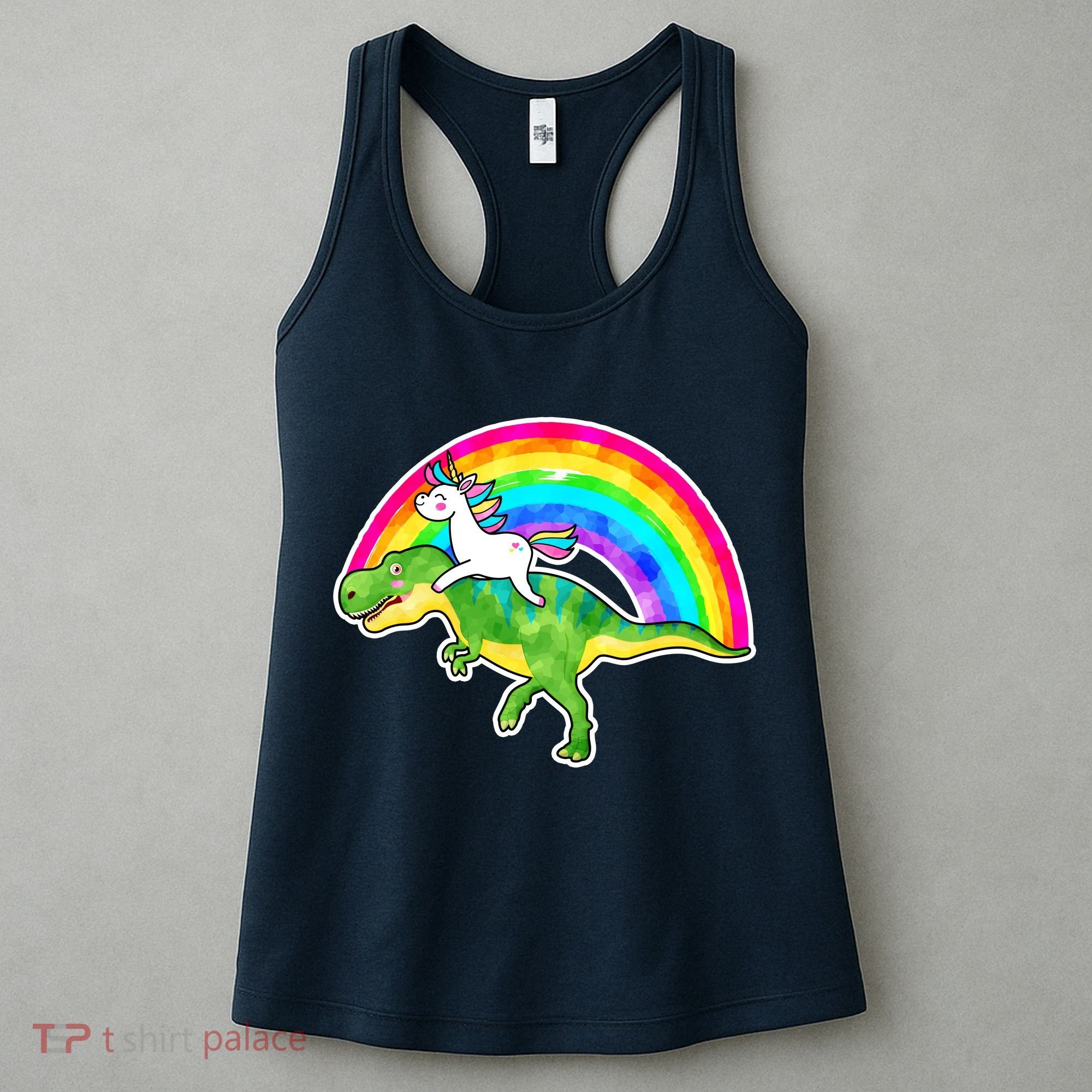 Unicorn Riding T-Rex Rainbow Women's Tank Top