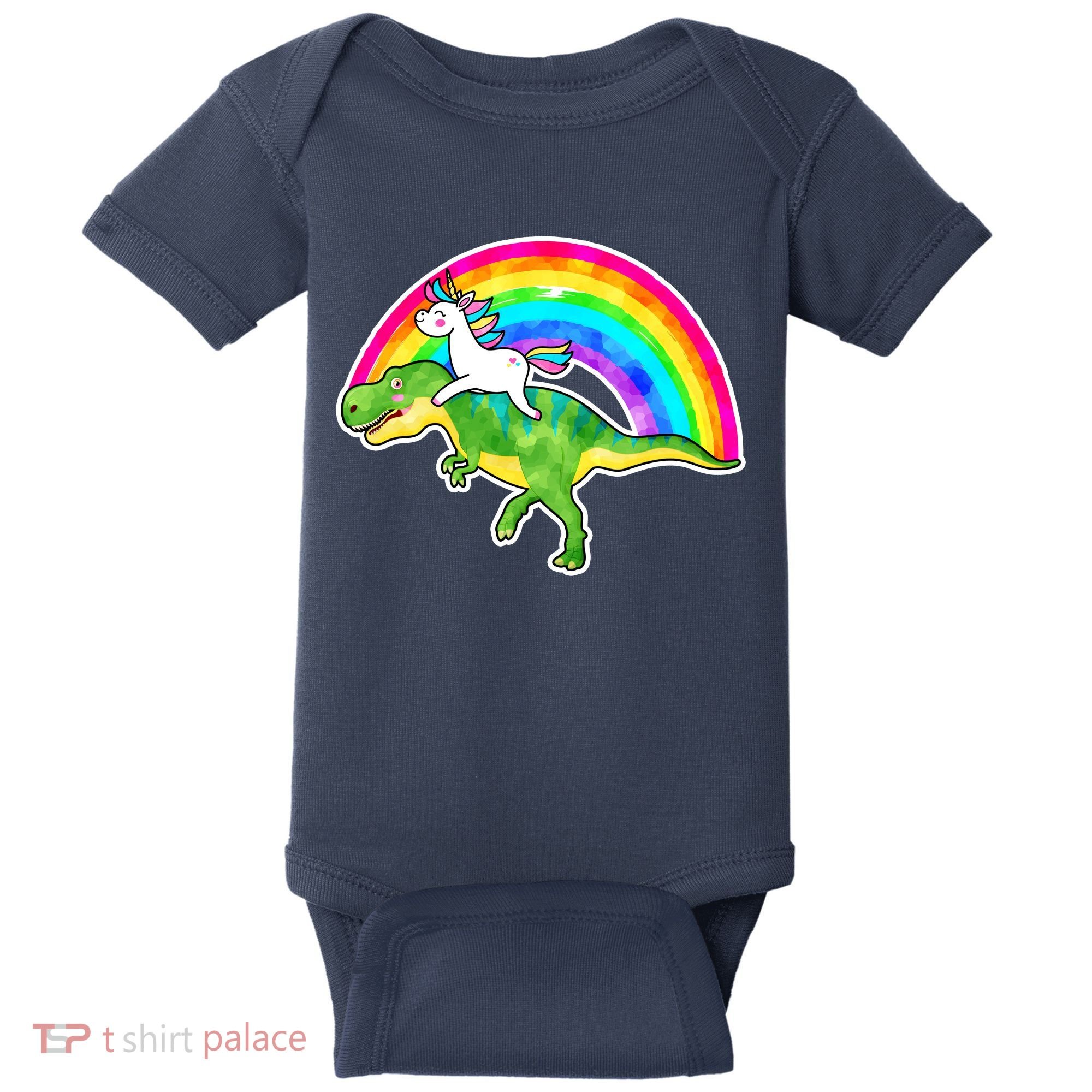 Unicorn Riding T-Rex Rainbow Baby Bodysuit