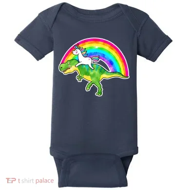 Unicorn Riding T-Rex Rainbow Baby Bodysuit