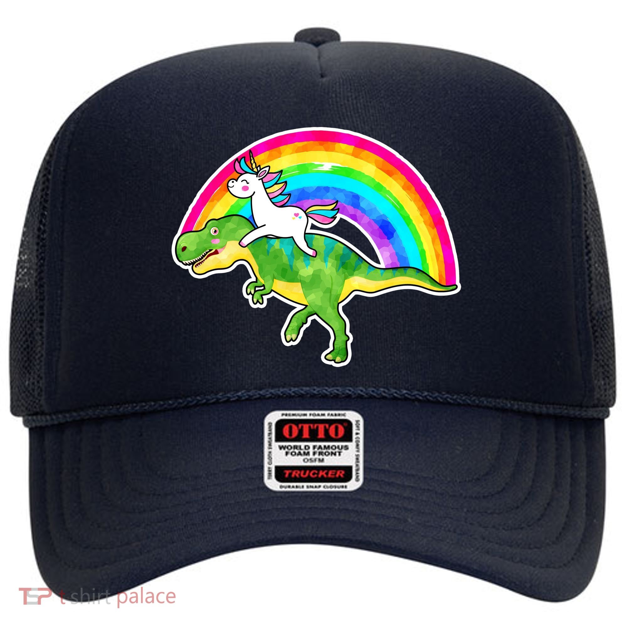 Unicorn Riding T-Rex Rainbow Hat