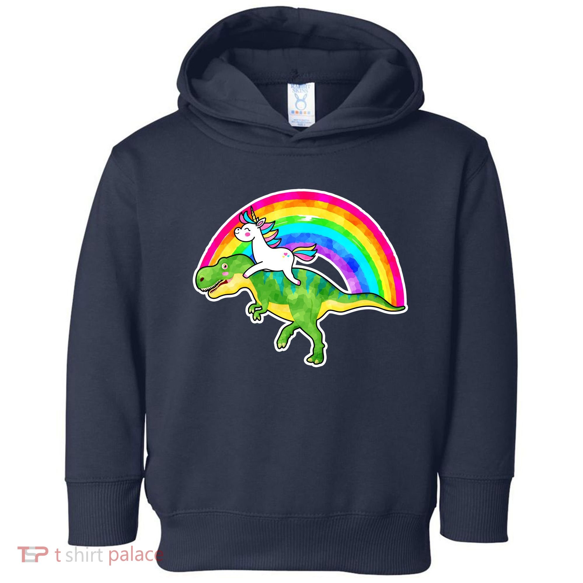 Unicorn Riding T-Rex Rainbow Toddler Hoodie