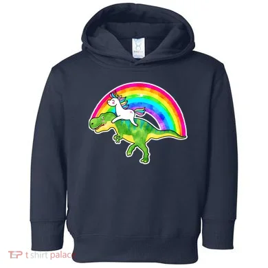 Unicorn Riding T-Rex Rainbow Toddler Hoodie