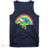 Unicorn Riding T-Rex Rainbow Tank Top thumb 0