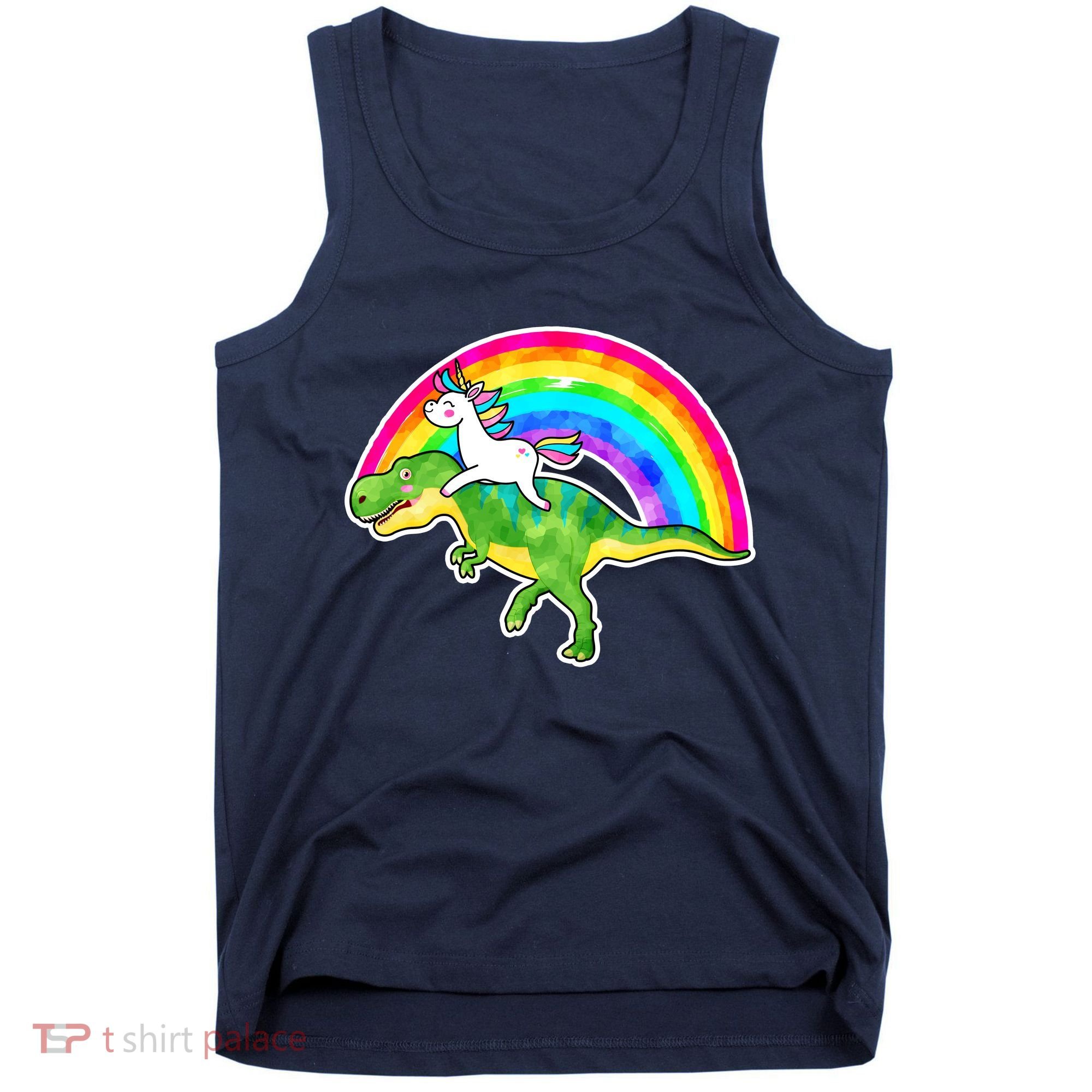 Unicorn Riding T-Rex Rainbow Tank Top