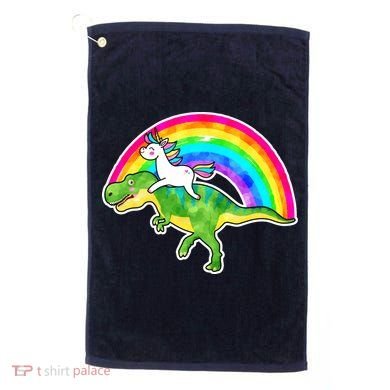 Unicorn Riding T-Rex Rainbow Golf Towel