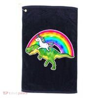 Unicorn Riding T-Rex Rainbow Golf Towel thumb 0