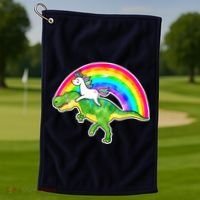 Unicorn Riding T-Rex Rainbow Golf Towel thumb 1
