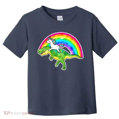 Unicorn Riding T-Rex Rainbow Toddler T-Shirt