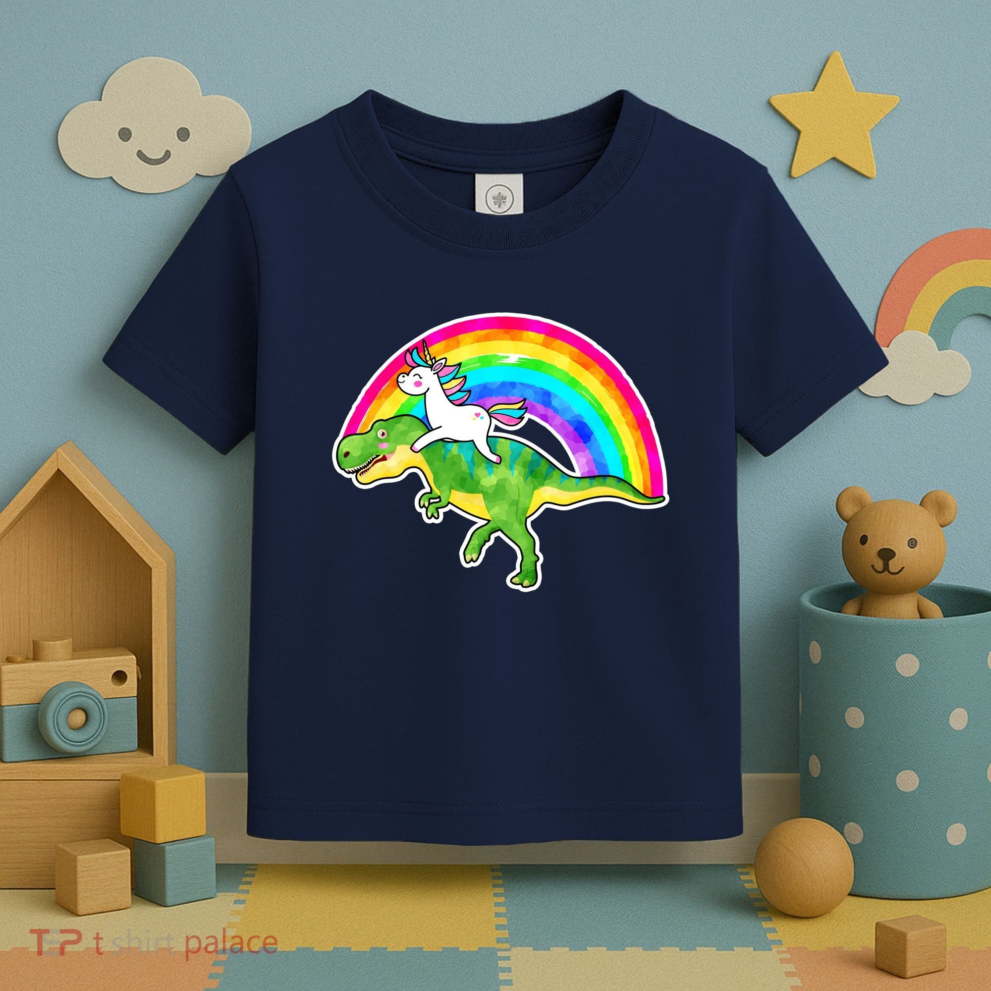 Unicorn Riding T-Rex Rainbow Toddler T-Shirt