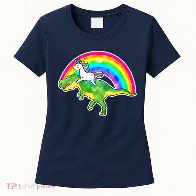 Unicorn Riding T-Rex Rainbow Women's T-Shirt