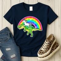 Unicorn Riding T-Rex Rainbow Women's T-Shirt thumb 3