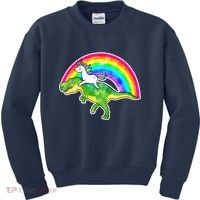 Unicorn Riding T-Rex Rainbow Kids Sweatshirt thumb 0