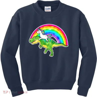 Unicorn Riding T-Rex Rainbow Kids Sweatshirt