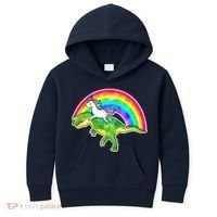 Unicorn Riding T-Rex Rainbow Kids Hoodie thumb 0