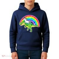 Unicorn Riding T-Rex Rainbow Kids Hoodie thumb 4