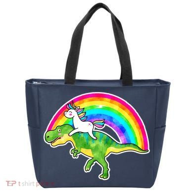 Unicorn Riding T-Rex Rainbow Tote Bag