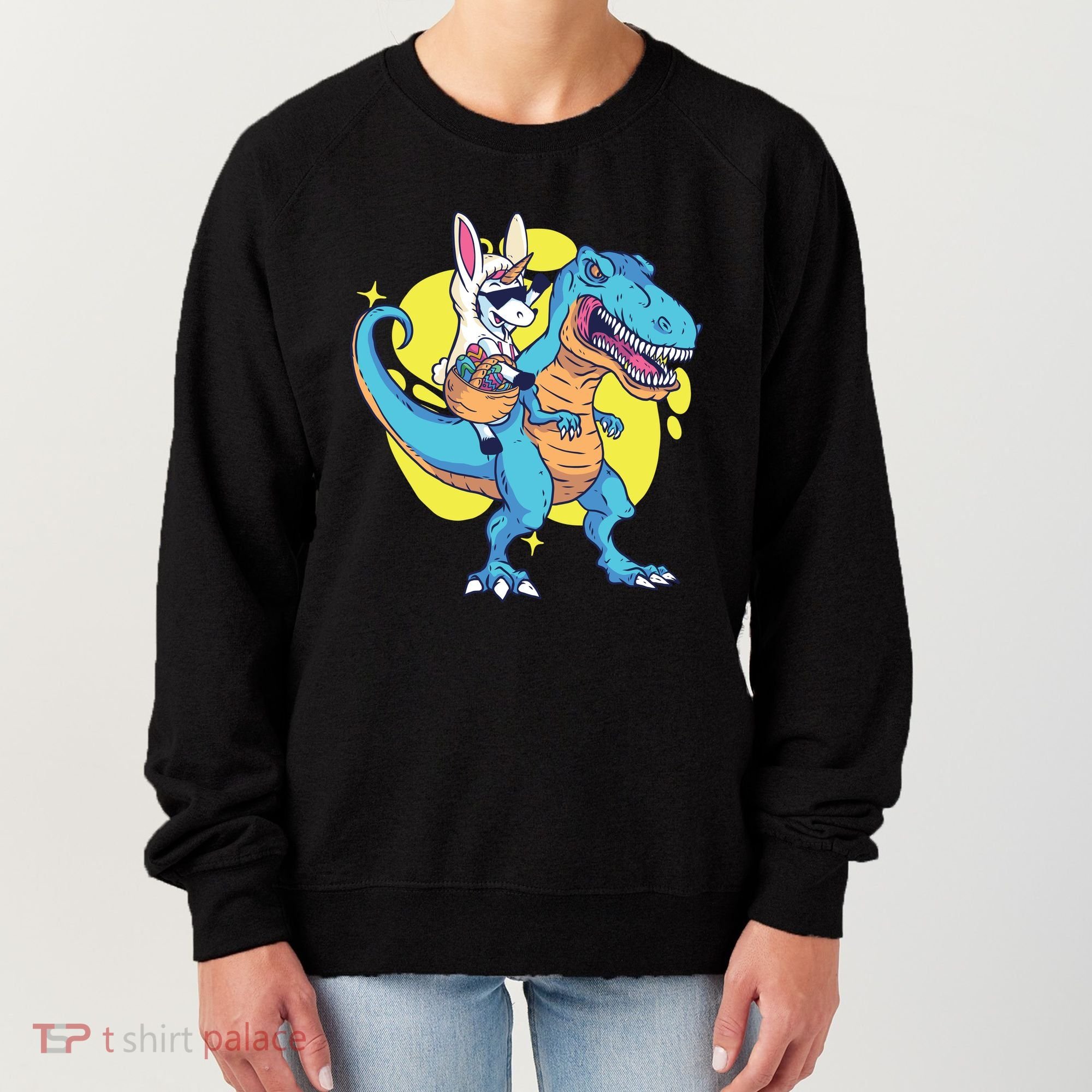 Unicorn Riding Trex Easter Women's Sweatshirt