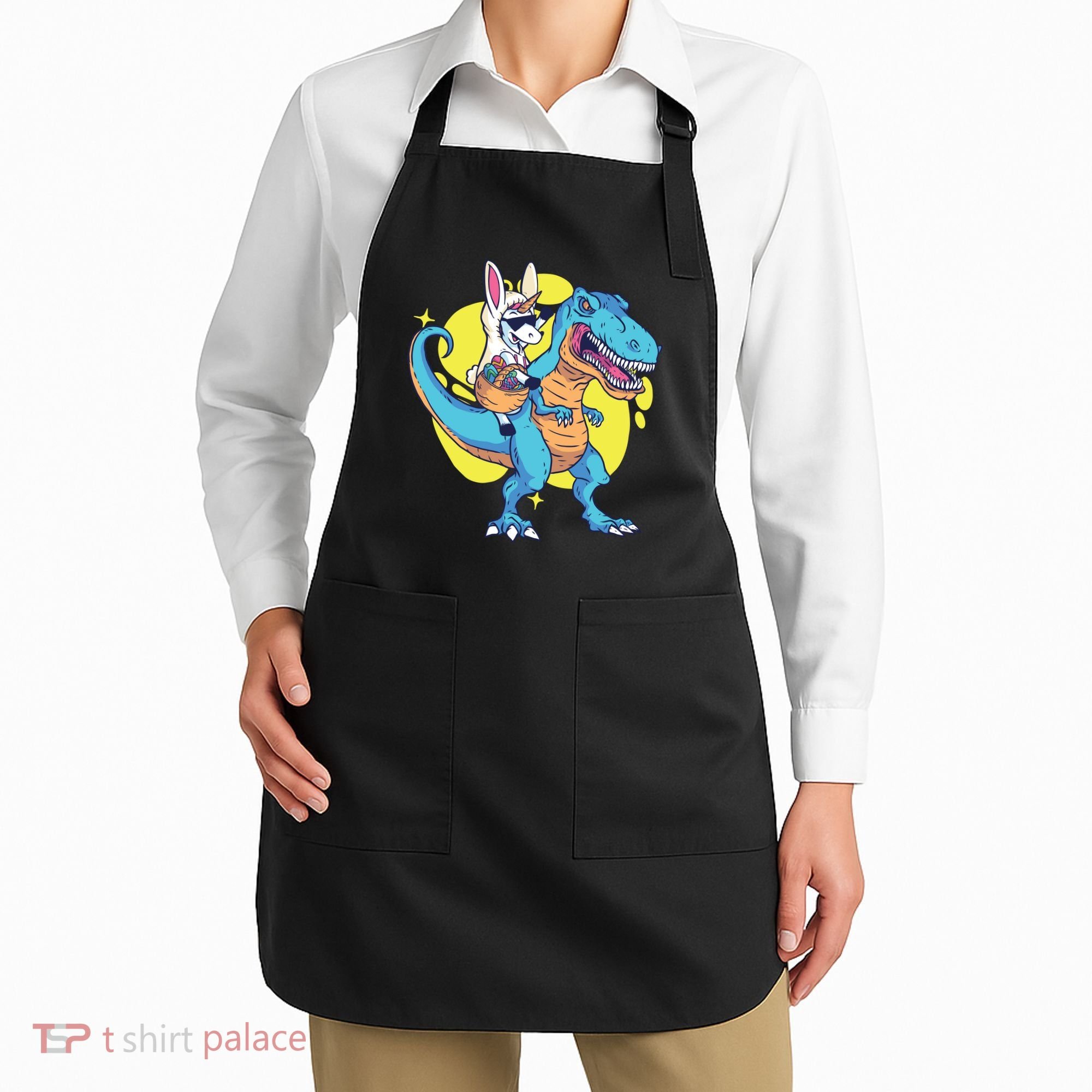 Unicorn Riding Trex Easter Apron