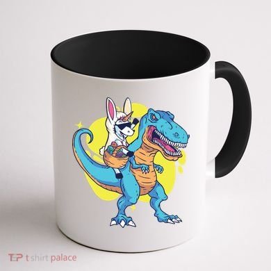 Unicorn Riding Trex Easter Coffee Mug back