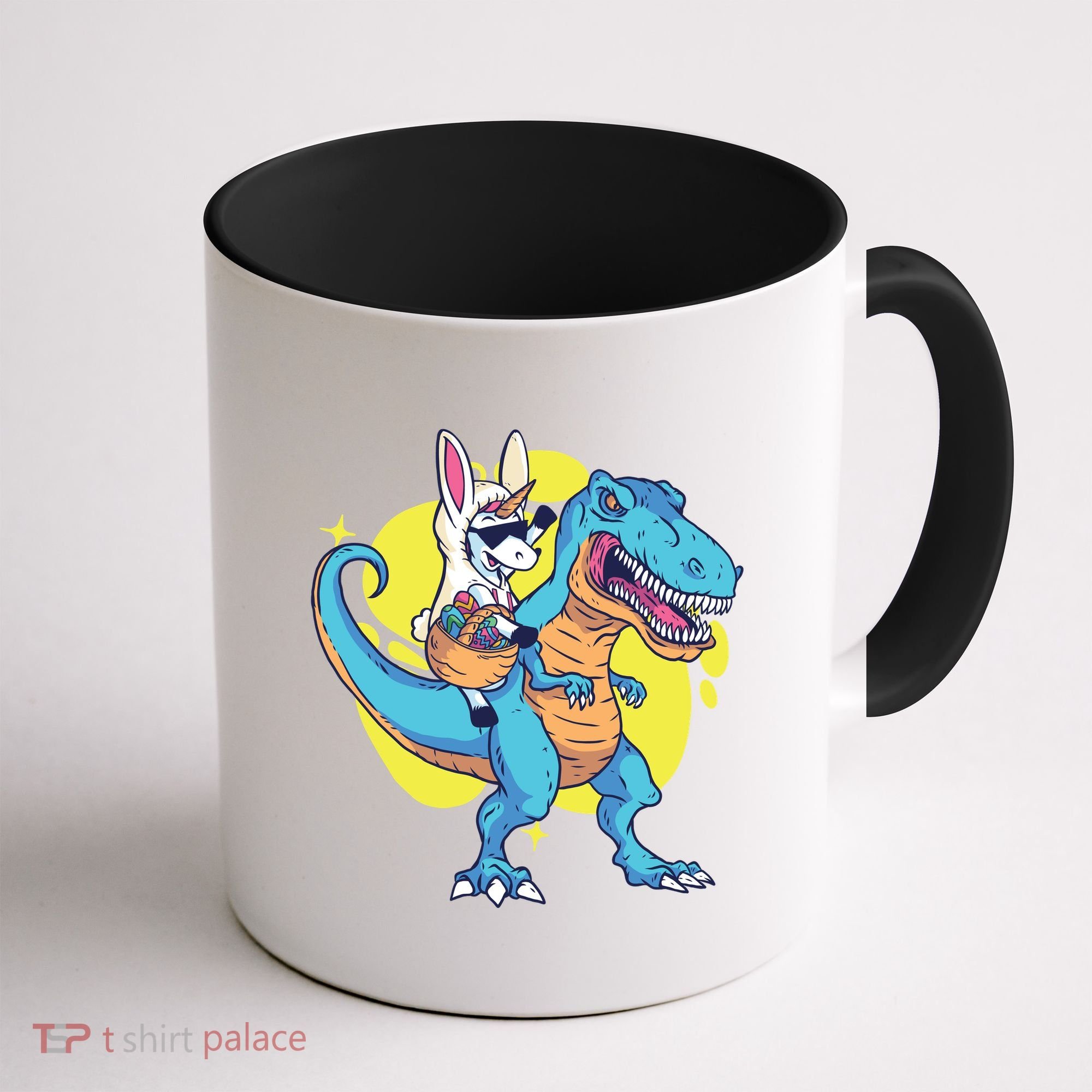 Unicorn Riding Trex Easter Coffee Mug