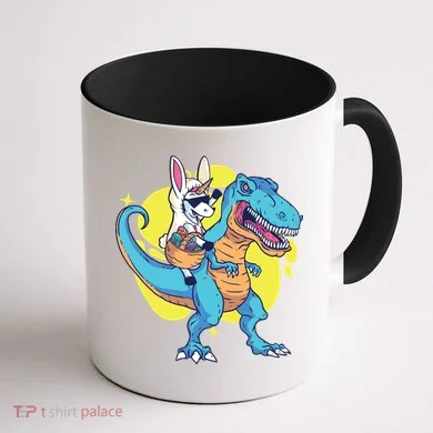 Unicorn Riding Trex Easter Coffee Mug back
