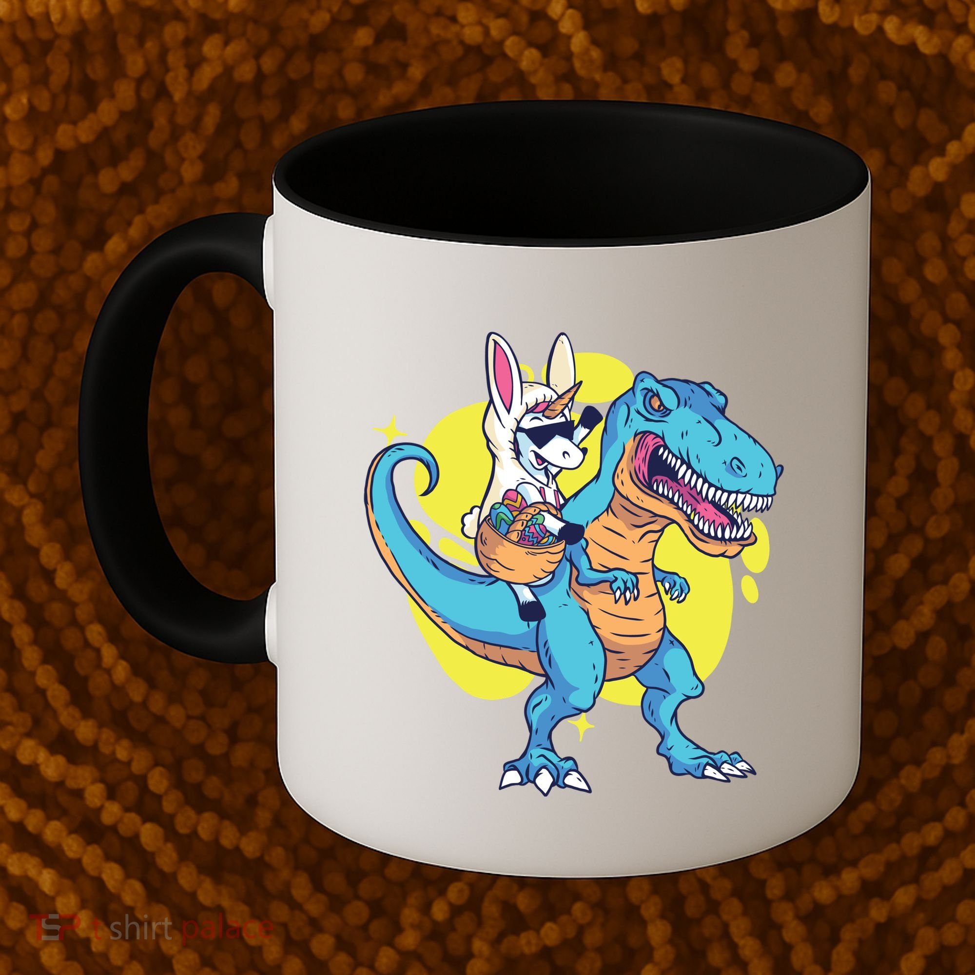 Unicorn Riding Trex Easter Coffee Mug