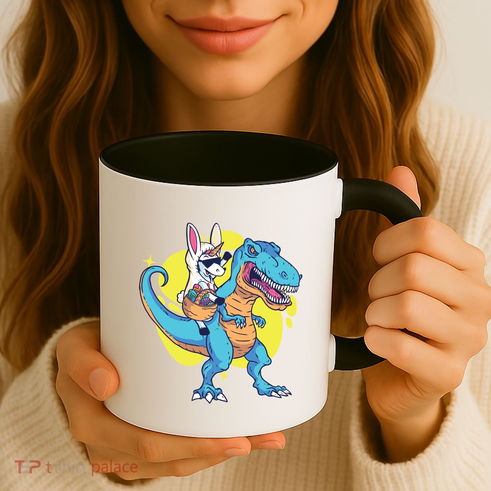 Unicorn Riding Trex Easter Coffee Mug