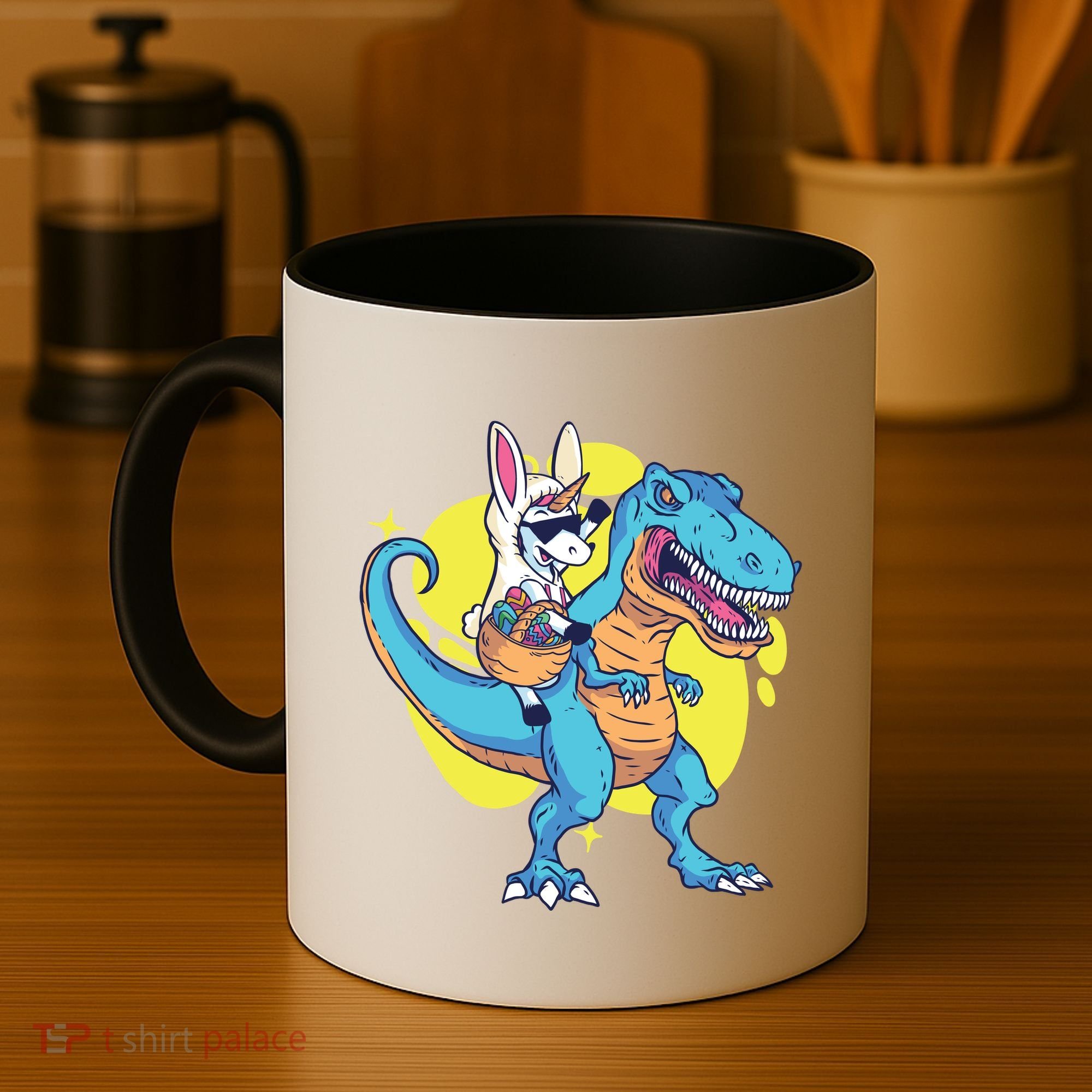 Unicorn Riding Trex Easter Coffee Mug