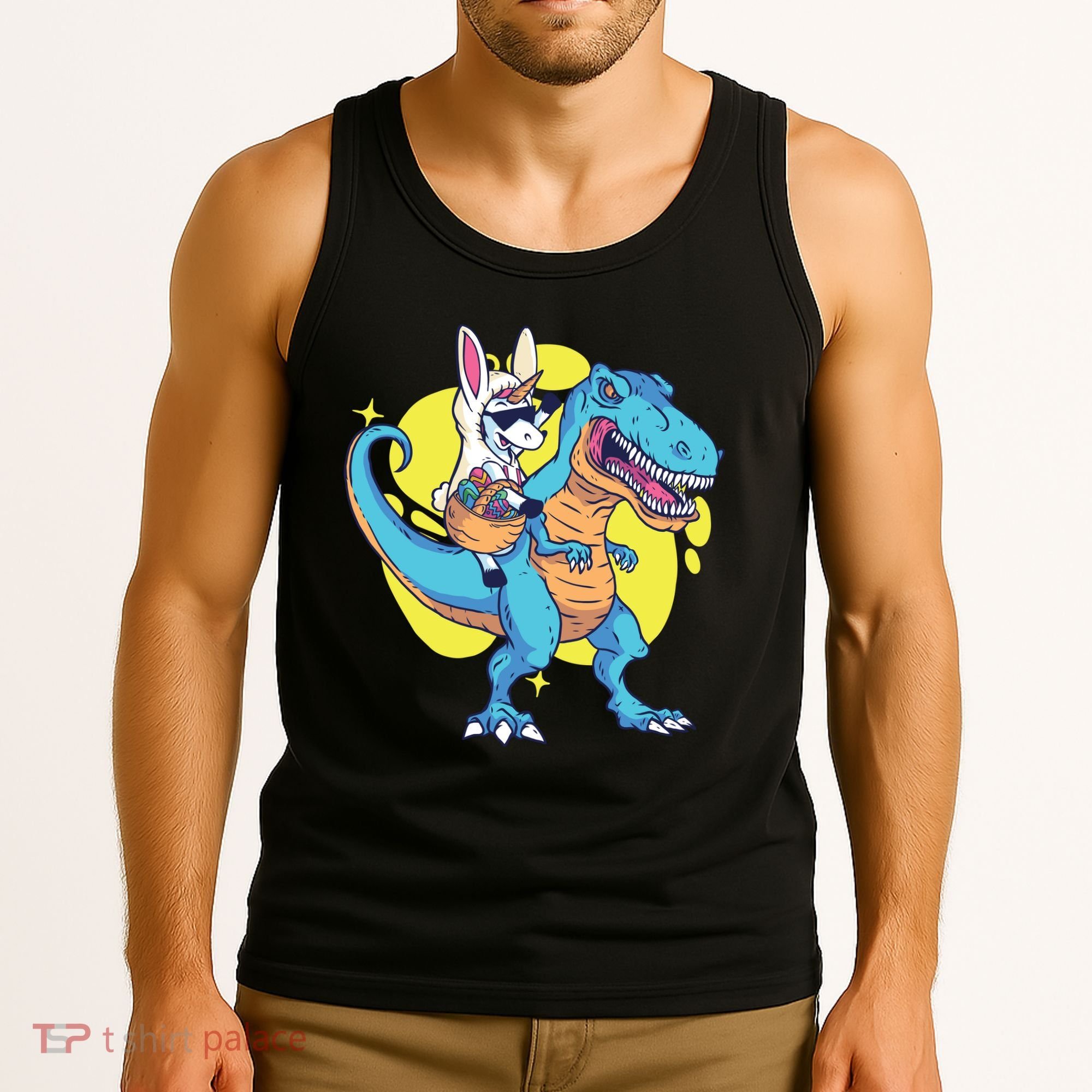 Unicorn Riding Trex Easter Tank Top