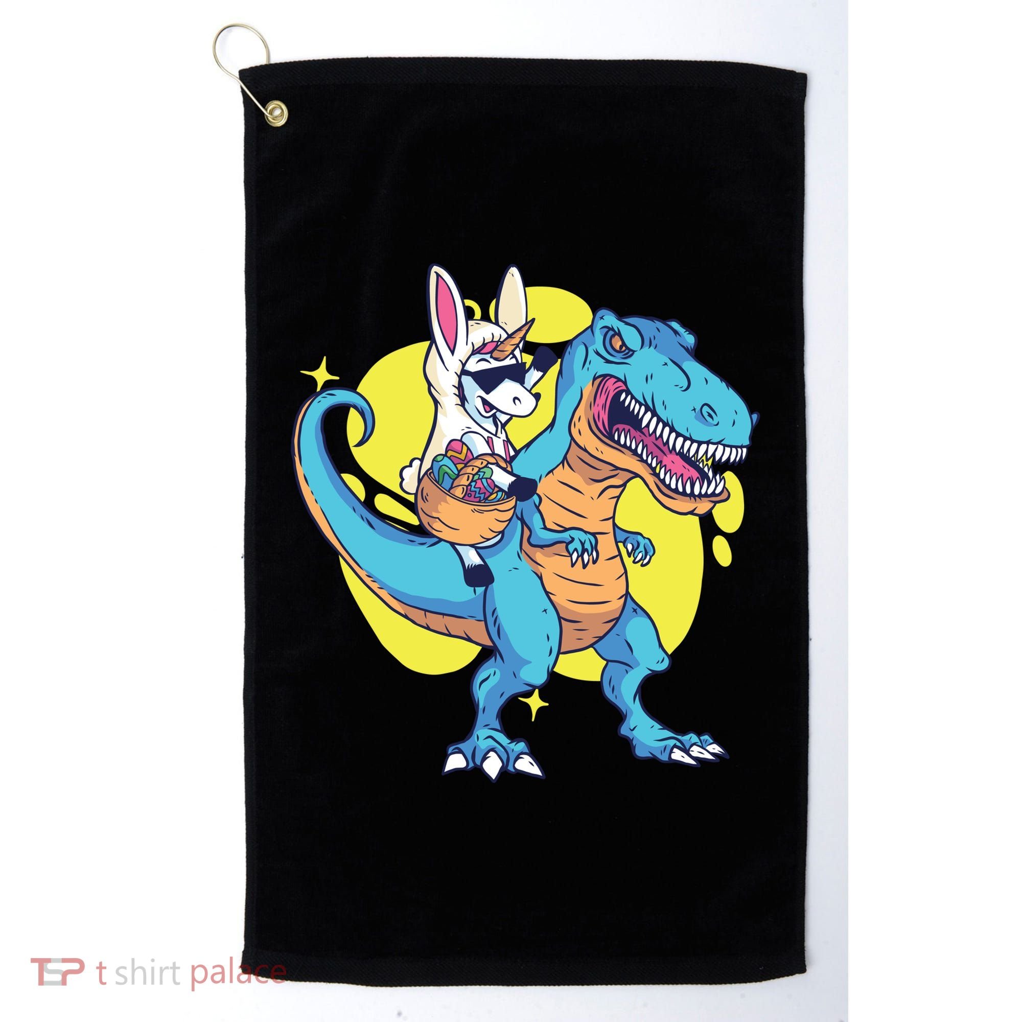 Unicorn Riding Trex Easter Golf Towel