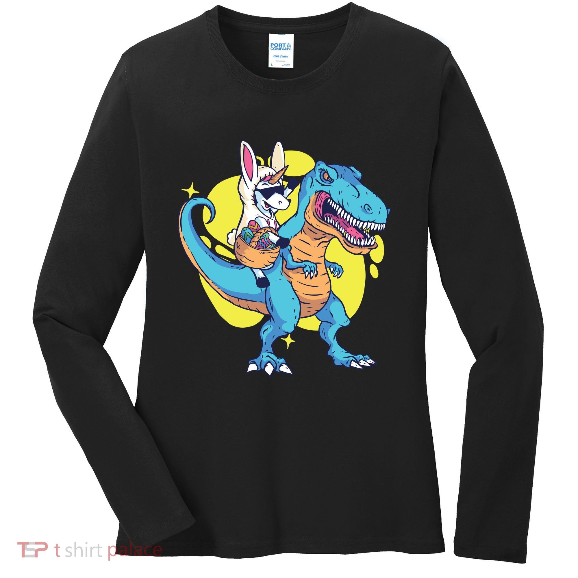 Unicorn Riding Trex Easter Women's Long Sleeve Shirt
