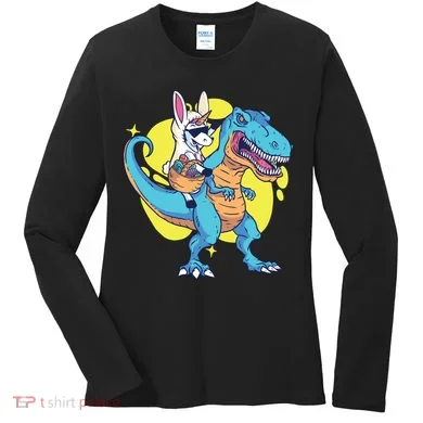 Unicorn Riding Trex Easter Women's Long Sleeve Shirt