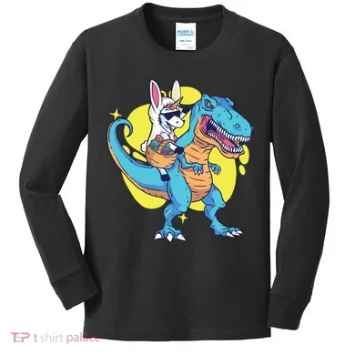 Unicorn Riding Trex Easter Kids Long Sleeve Shirt
