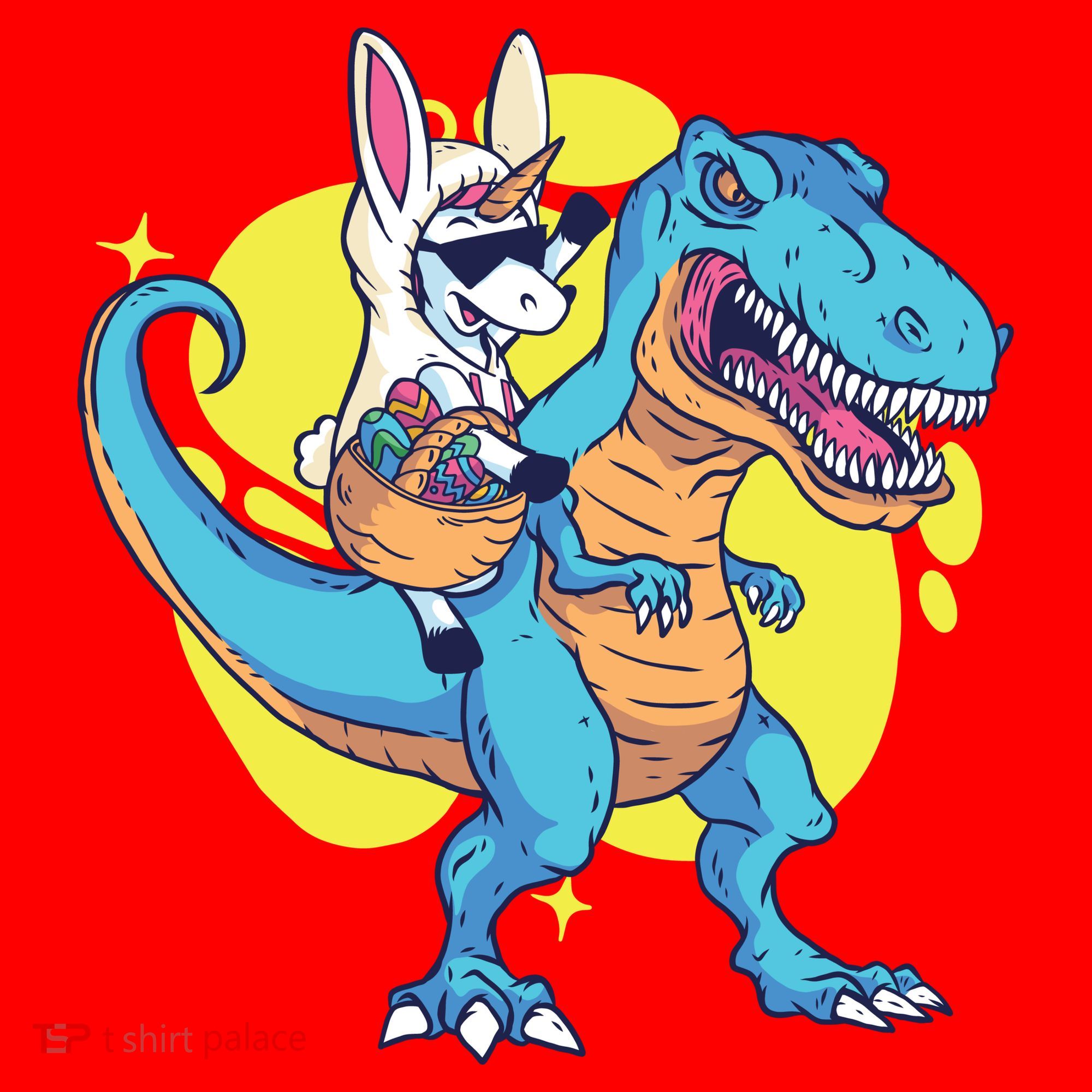 Unicorn Riding Trex Easter Santa Hat