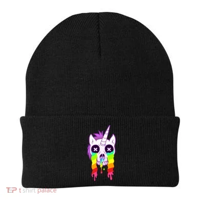 Unicorn Skull Rainbow Beanie