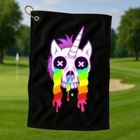 Unicorn Skull Rainbow Golf Towel thumb 1