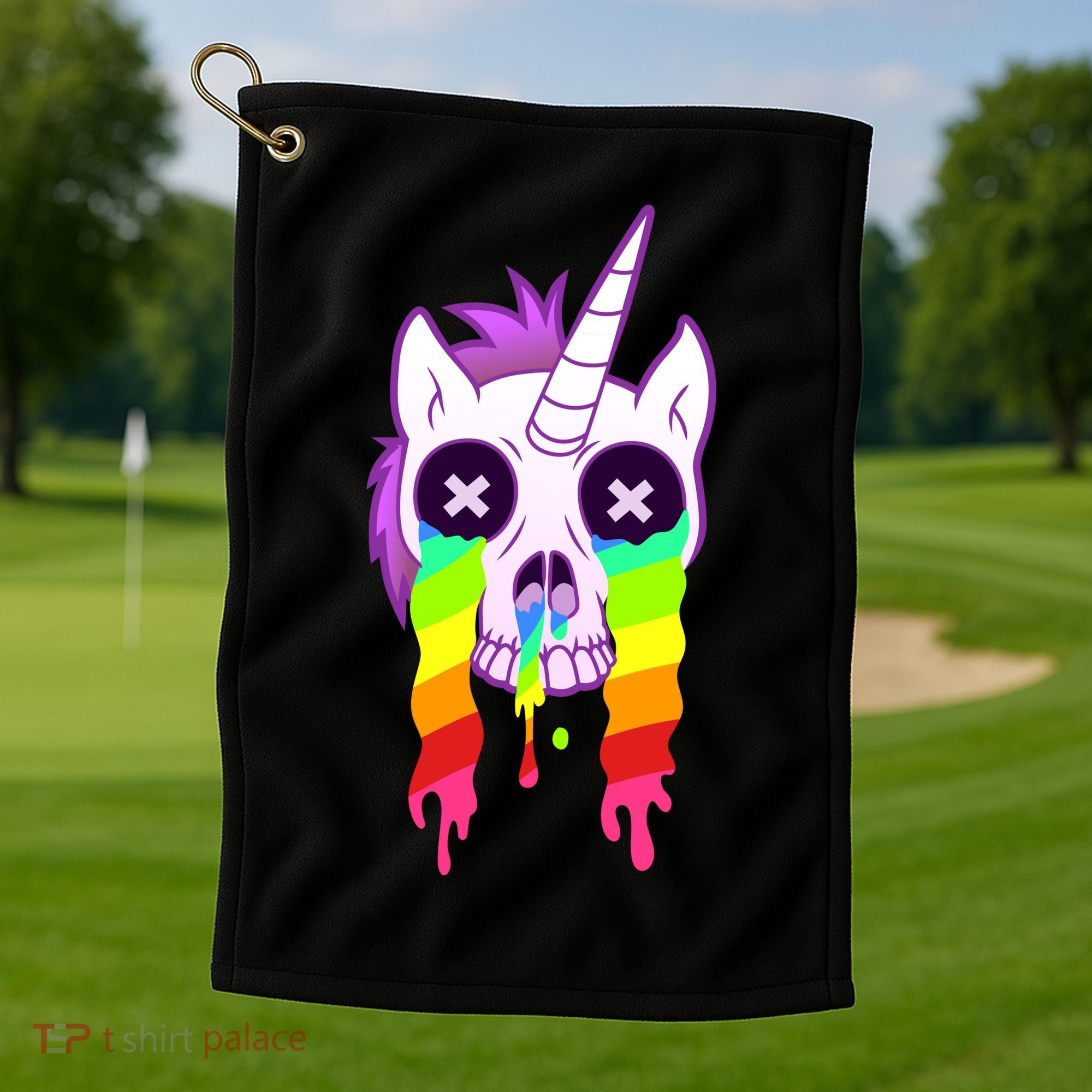 Unicorn Skull Rainbow Golf Towel
